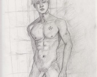 Original Graphite Drawing: Figure drawing. 9x12 “Wonsik”