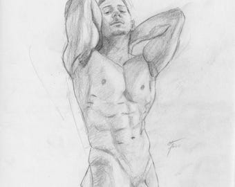 Original Graphite Drawing: Figure drawing. 9x12 “Ozzy”