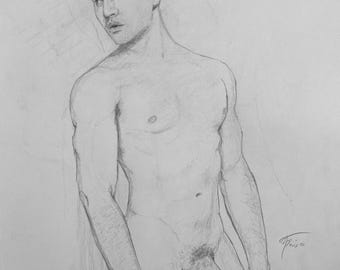 Disegno originale a grafite: figura umana. 9x12