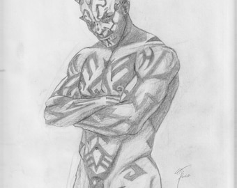 Original Graphite Drawing: Figure drawing. 9x12 Star Wars Darth Maul
