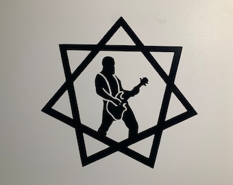 Justin Chancellor inside geometrical heptagram TOOL inspired design