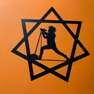 Maynard James Keenan silhouette in a geometrical heptagram TOOL inspired design