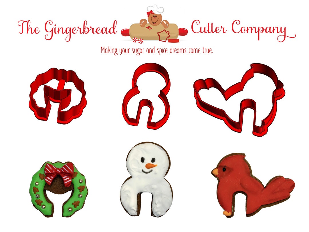 Christmas Wreath Snowman Cardinal Mug Hugger Cookie Cutters, Holiday