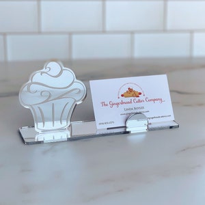 Cupcake Business Card Holder Mirrored Acrylic Silver