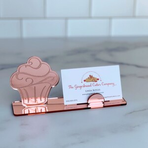 Cupcake Business Card Holder Mirrored Acrylic Rose Gold