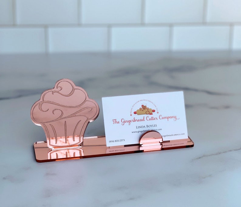 Cupcake Business Card Holder Mirrored Acrylic Rose Gold