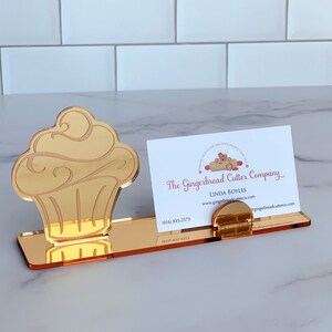 Cupcake Business Card Holder Mirrored Acrylic Gold