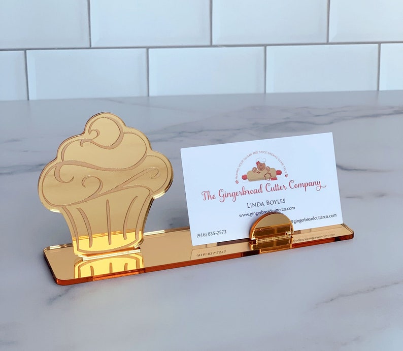 Cupcake Business Card Holder Mirrored Acrylic Gold