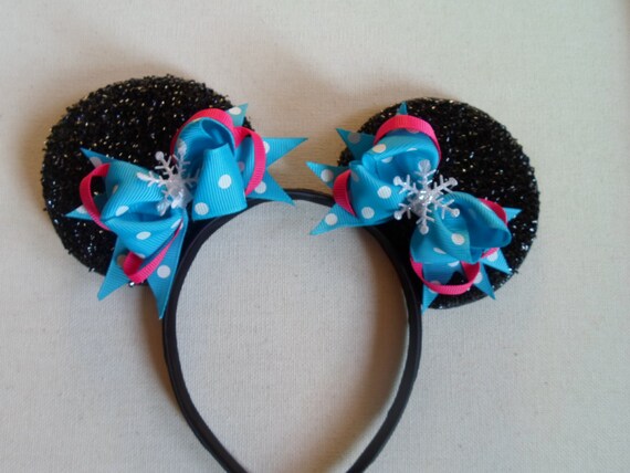 Sparkly Minnie Ears Headband – Frozen Snowflake Bow Disney  display picture 3