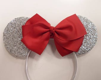 Minnie Mouse Ears - White Ears with Large Red Bow - Disney Princess Ears - Bride Ears - Custom Orders Welcome