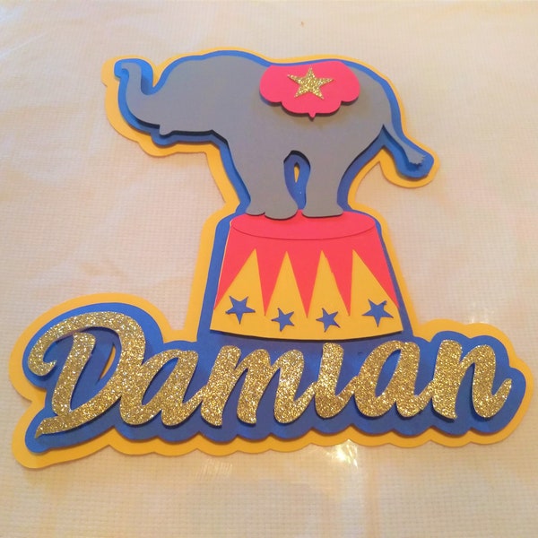 Personalized Circus Cake Topper; Carnival Party; Carnival Elephant; Circus Elephant