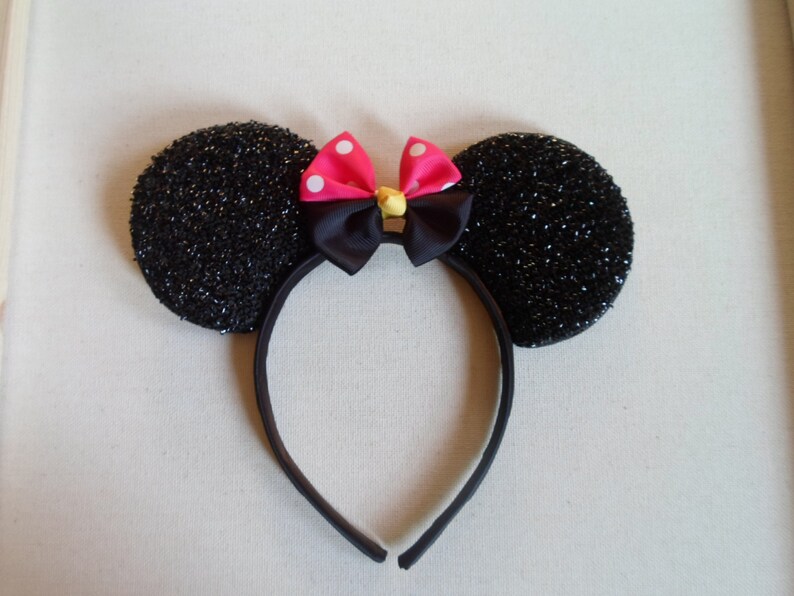 Sparkly Black Minnie Mouse Ears Headband With Double hot pink Etsy