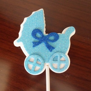 Baby Shower Centerpiece Picks-Glittery Blue Baby Carriage-Baby Buggy-Stroller-Baby Shower Party Decoration-Foamy Baby Boy Carriage/Stroller