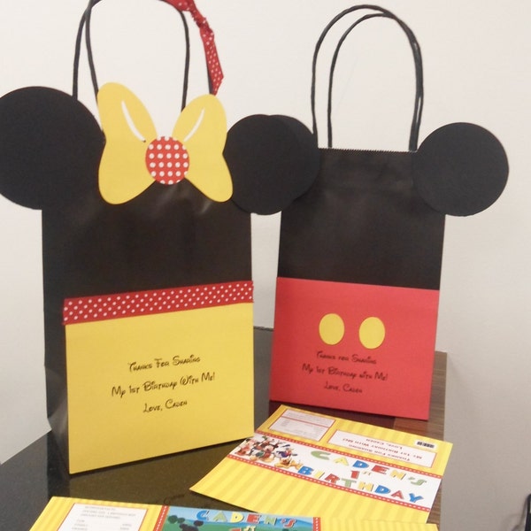 Minnie & Mickey Mouse Favor Bags (12); Disney Birthday Treat Bags, Loot Bags, Goodie Bags; Playhouse Disney