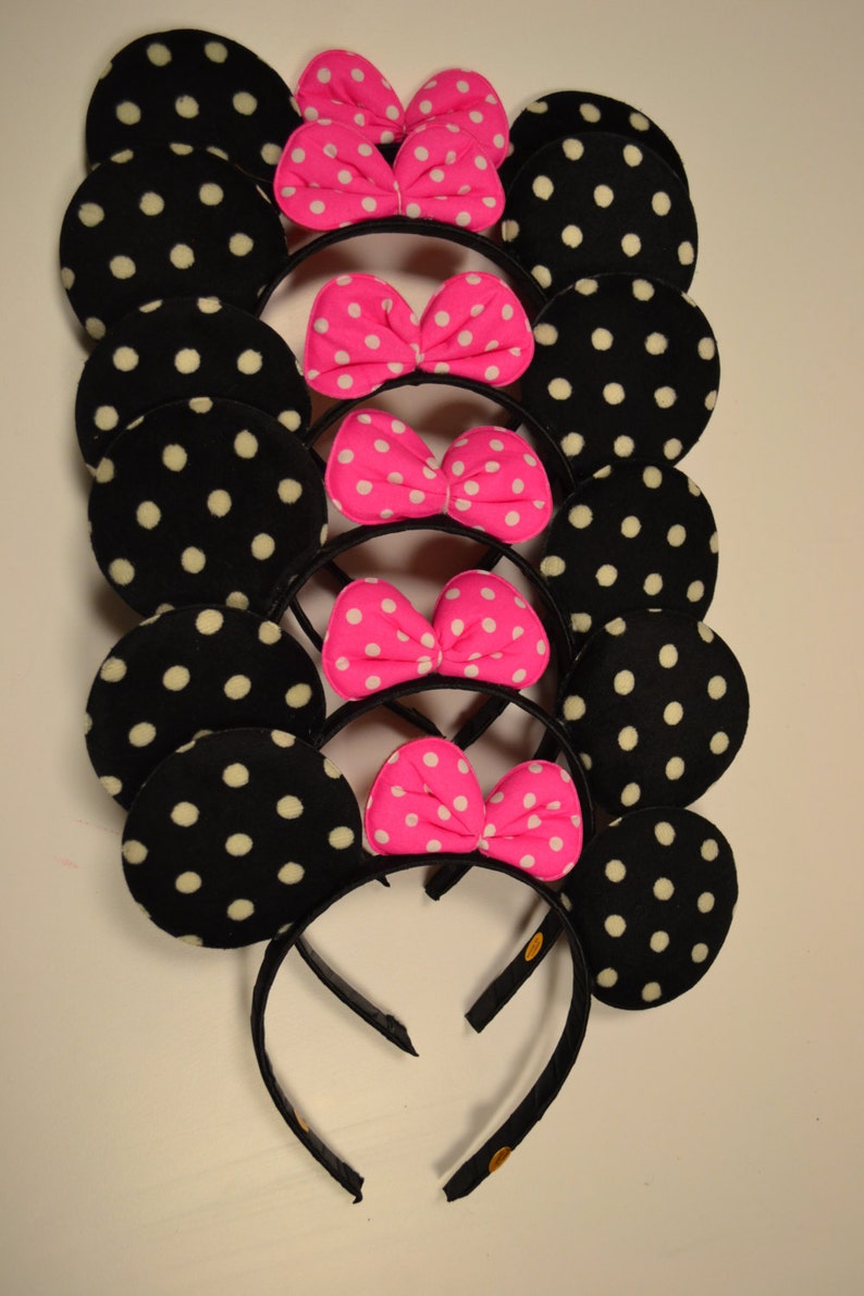 Orejas de Minnie Negars con bolitas blancas con moño Rosa - Etsy España