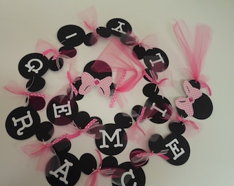 Minnie Mouse födelsedagsbanderoll: Rosa första födelsedagsfestdekoration