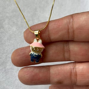 Gold Plated Labubu Necklace & Earrings Set: Kawaii Charm Jewelry