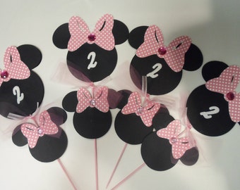 Bâtons pour centre de table anniversaire Minnie Mouse : âge personnalisé, lot de 4