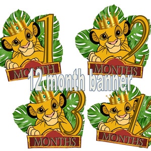 DIGITAL Lion King 12 Month Banner - Centerpiece Sticks - PRINTABLE Simba Party Decor; Lion King Decoration; Lion King Party