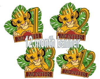 DIGITAL Lion King 12 Month Banner - Centerpiece Sticks - PRINTABLE Simba Party Decor; Décoration du Roi Lion ; Fête du Roi Lion