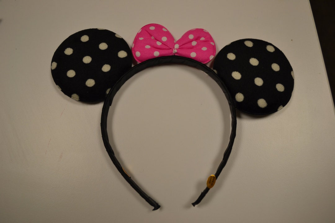 Orejas de Minnie Negars con bolitas blancas con moño Rosa - Etsy España