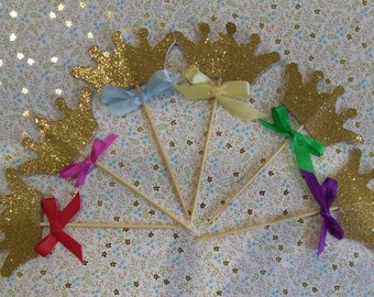 PRINCESS Crown Toppers, Crown Picks, Party Picks, Food Picks, Birthday Princess Crown, Gold Glitter Crown-Shower-Quince-Sweet 16