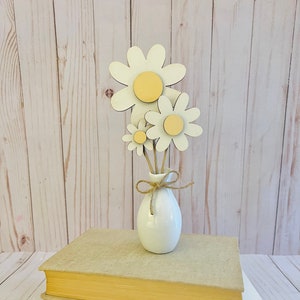 wood daisy bouquet and bud vase, flower bouquet