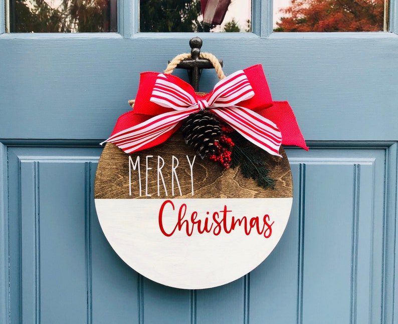 Merry Christmas round wood hanging sign hanging signs wood | Etsy