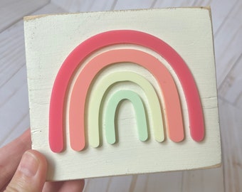 Rainbow wood sign, colorful rainbow sign
