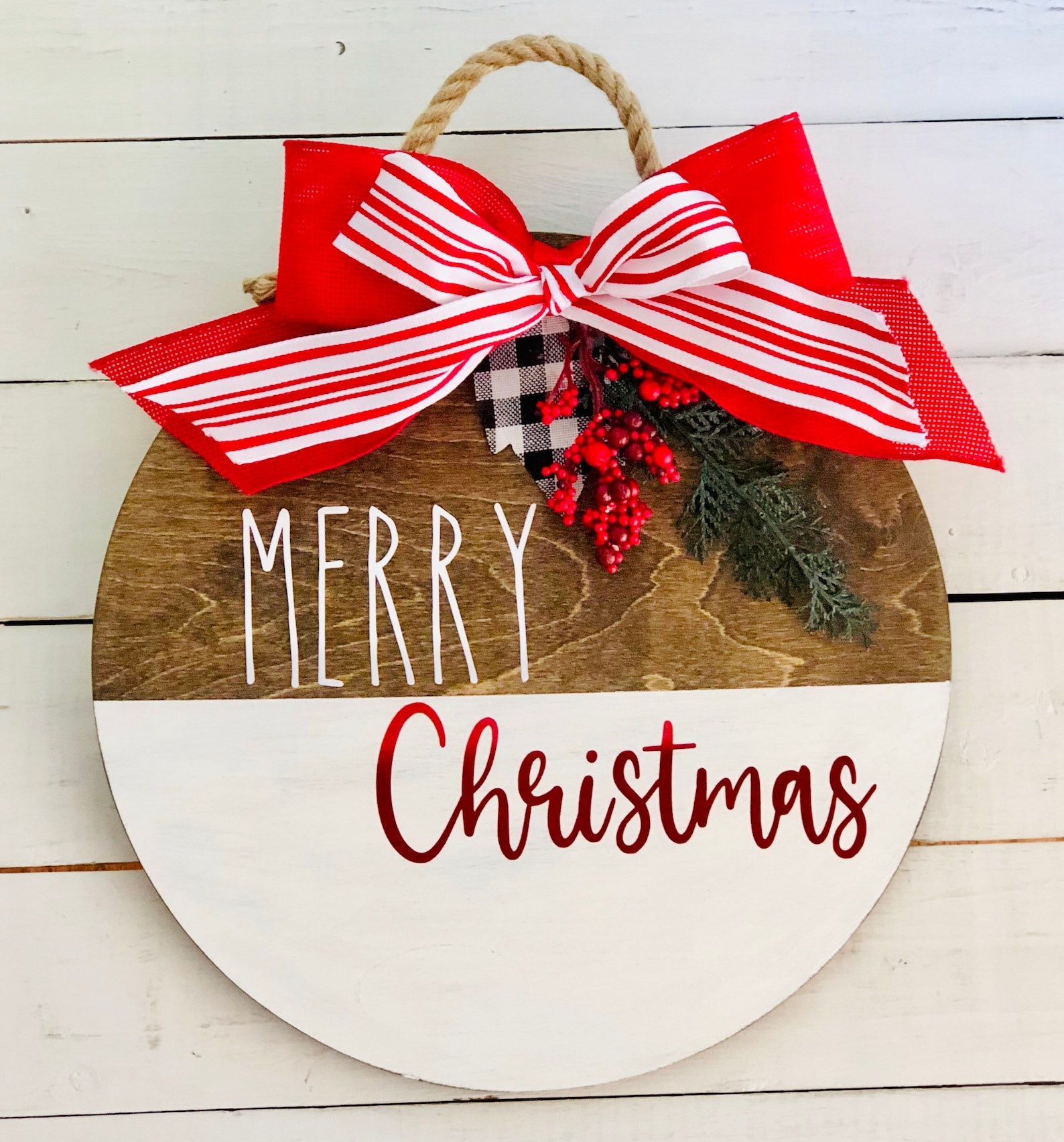 Merry Christmas round wood hanging sign hanging signs wood Etsy