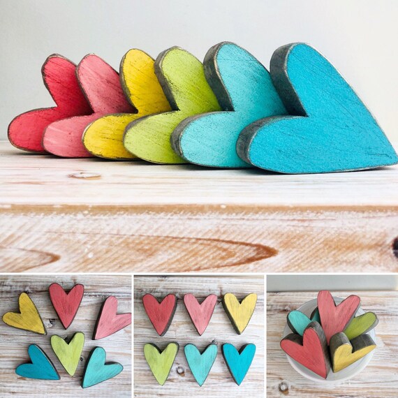 Wood heart set of heart decor | Etsy