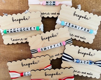Letter beaded ribbon bracelets charm, bespoke friendship bracelets