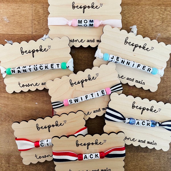 Letter beaded ribbon bracelets charm, bespoke friendship bracelets