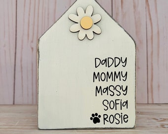 Spring decor, tiered tray decor, house sign, family names
