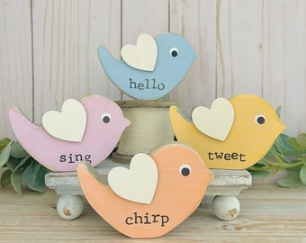 Decoración de pájaros de madera, decoración de pájaros de primavera, decoraciones de primavera, pájaros