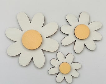 Juego de 3 bandejas de madera con margaritas para decoración de pared