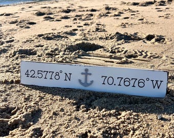 Coordinates wood sign