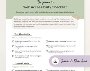 Lista de verificación de accesibilidad web para principiantes / Guía para sitios web de pequeñas empresas / Descarga digital en PDF imprimible