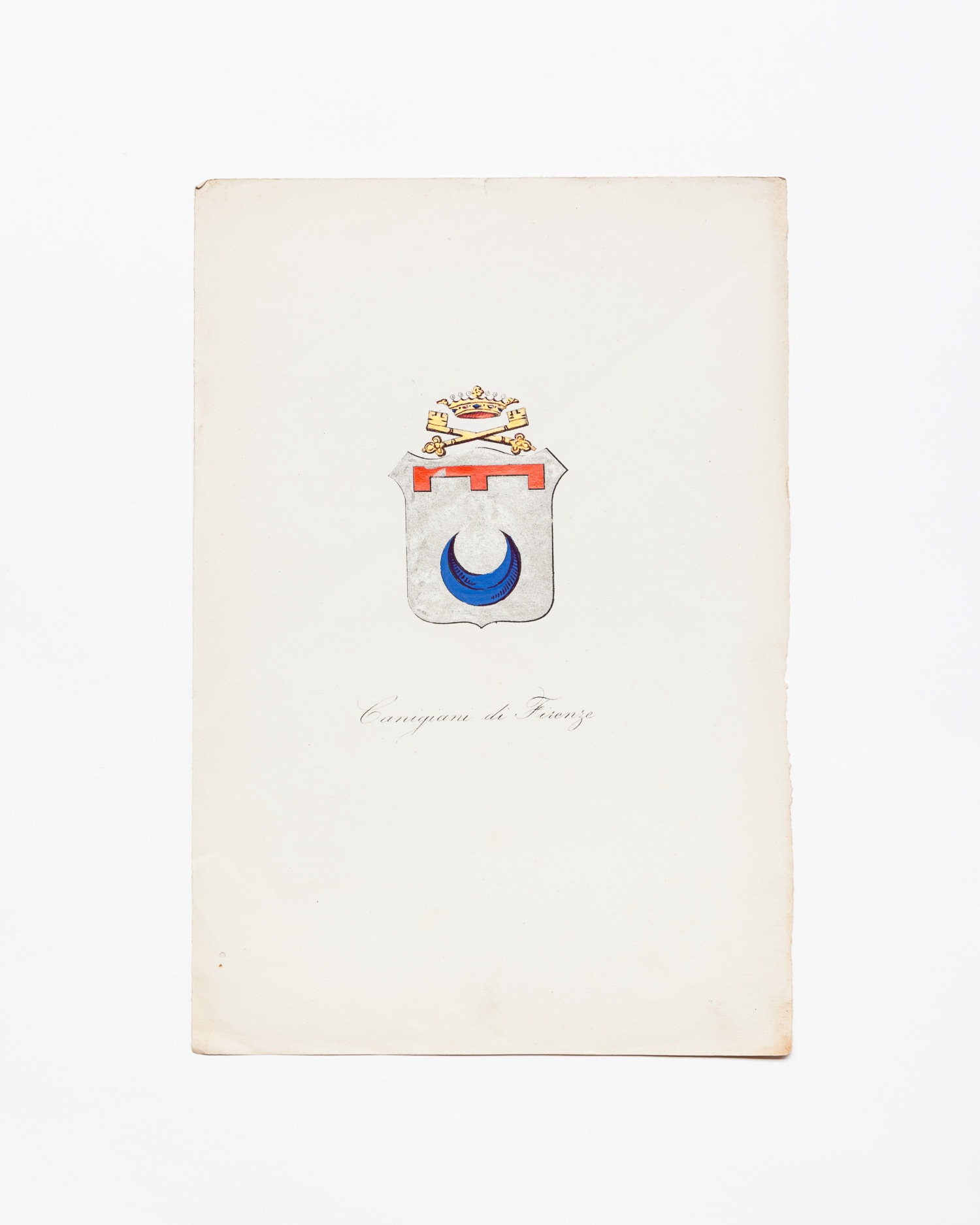 005 19th Century Hand Coloured Italian Bookplate of a Family Coat of Arms