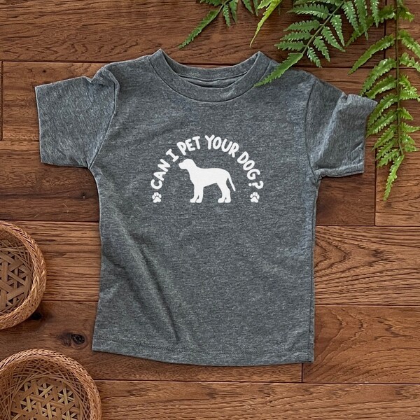Can I Pet Your Dog, Toddler Tee, Heather Deep Grey, White Ink, Screen Print Tshirt, Printed By Hand, dog lover shirt, mini dog walker, Puppy