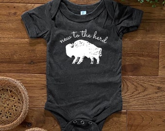 Grey, New to the Herd Buffalo Baby Bodysuit, New Baby Clothing, Buffalo Outfit, New Baby Gift, Baby Announcement, Gender Reveal, baby bison