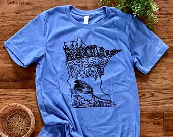 Minnesota Canoe, Blue Canoe Shirt, Canoe T shirt, Minnesota Shirt, MN Gift Tee, Minnesota Graphic, Minnesota Art, Screen Print Shirt, Canoe