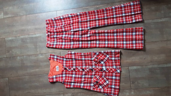 Vintage Mod Red Plaid Pants Suit by Russ Girl /Mo… - image 5