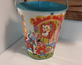 Vintage Metal Child's Sand Pail By Ohio Art/ Circus Animal Sand Bucket /Circus Parade Sand Bucket