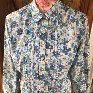 Spring Blue Floral Woman’s Buttondown Blouse/Shirt 100% Cotton