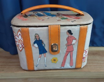 Retro Girls Celebrity New York Fashion Design Travel Case/Girls Mod Orange Handle Purse/Girls Storage Case