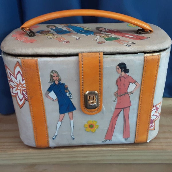 Retro Girls Celebrity New York Fashion Design Travel Case/Girls Mod Orange Handle Purse/Girls Storage Case