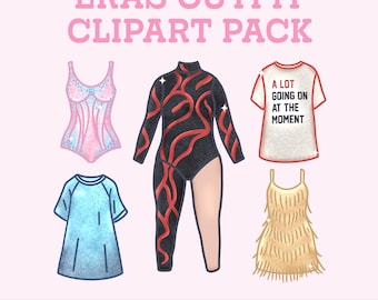 時代の終わりを象徴する衣装のクリップアートパック | ファッションイラスト10点 + アイコン | コンサート衣装のクリップアート | ポップスター風PNG画像