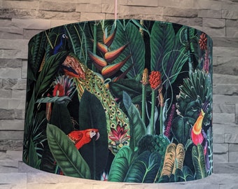 Luxury Velvet Jungle Drum lampshade Lamp or Pendant