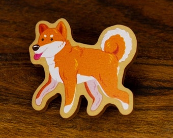 Shiba Inu Wood Pin - Dog Wooden Pin Brooch Badge